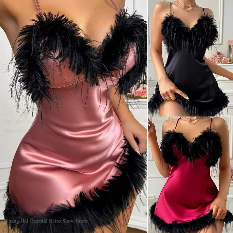 SEXY Nightgown Mujer Lingerie Female Chemise Sleepwear Summer Satin Spaghetti Strap Nightdress Nightwear Loose Homewear Nighty