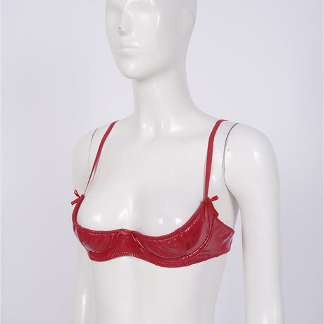 Womens Lingerie Open Breast Bras Wet Look Patent Leather Sexy Open Chest Quarter Cup Brassier Strappy Underwired Bra Underwear