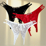 Custom Name Crystal Letter Briefs Sexy Lace Crotchless Knickers Hollow Waist Panties Open Gear Underpants Girlfriend Wife Gift