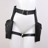 Women Faux Leather Set Steampunk Chest Harness Belt + Thigh Holster Medieval Pirate Cosplay Costume Accessories Halloween