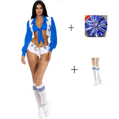 Dallas Cowboys Cheerleader Costume Women Adult High School Girl Cheerleading Sports Meeting Uniform Sexy Top and Shorts Set