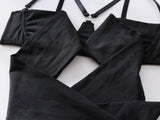 Cupless Lingerie Set Silk Bra Thigh Straps 3Piece Satin Bowknot Erotic Underwear for Women