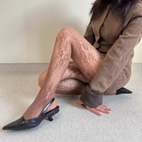 Harajuku Black White Brown Hollowed Out Lace Mesh Pantyhose Floral Rattan Bottomed Stockings Sexy Women Tights Fashion Hosiery