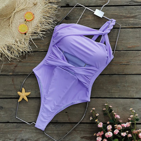 Sexy One Piece Swimsuit One Shoulder Solid Cut Out Monokini Pattern Women's Swimwear Slimming Bodysuit Women Beachwear 2022