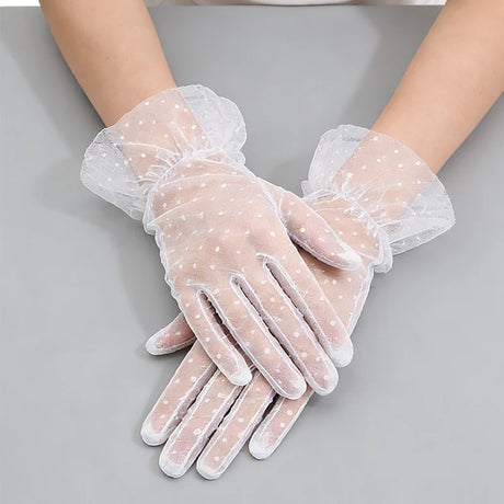 Short Dot Embellished Wedding Veil Performance Gloves for Women Netting Bridal Wedding Gown Polka Dot Gloves Breathable Gloves