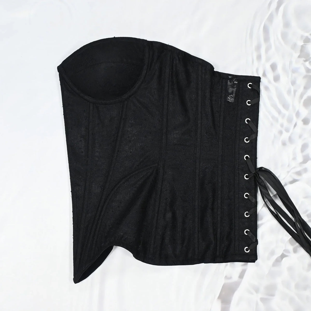 Women Mesh Corset Busiter Overbust Cups Push Breast Floral Lace Bodice Sext Tansparent Strapless Crop Tops Lace Up Steel Boned