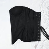 Women Mesh Corset Busiter Overbust Cups Push Breast Floral Lace Bodice Sext Tansparent Strapless Crop Tops Lace Up Steel Boned