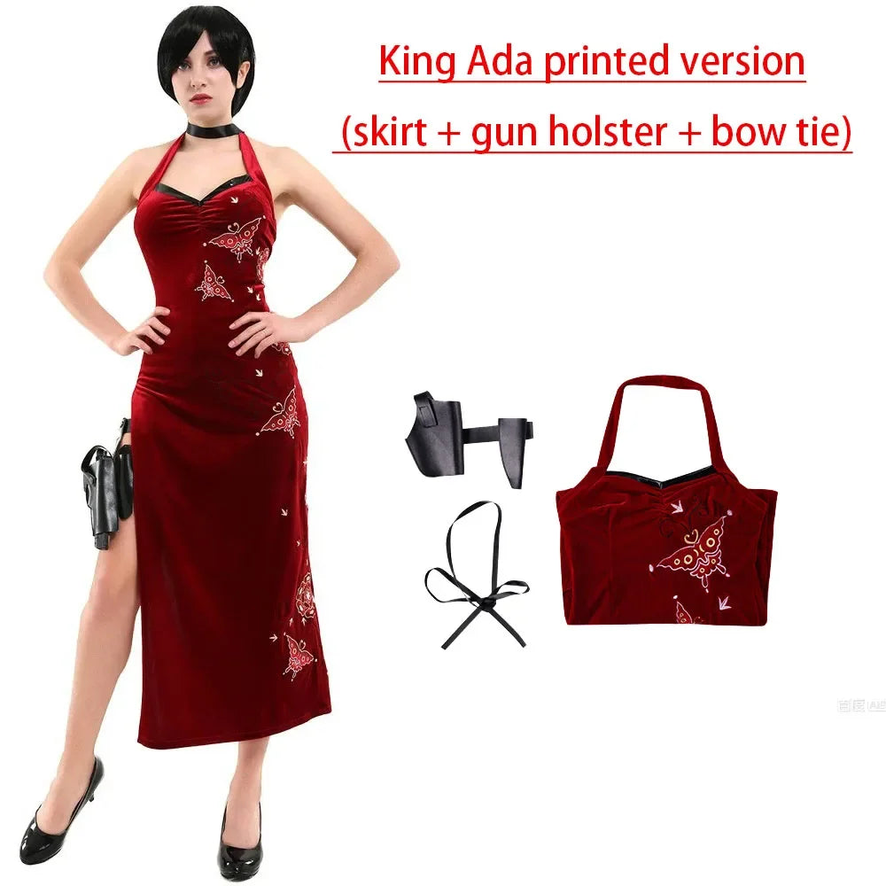 Ada Wong Cosplay Dress Uniform Halloween Christmas Costume Women Red Lace Cheongsam Lingerie Suit Movie Secret Service Outfits