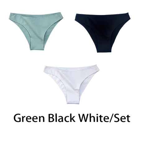 3PCS/Set Women Sexy Cotton Panties Low Waist Bikini Underwear Female Underpants Solid Color Soft Girls Briefs Intimates