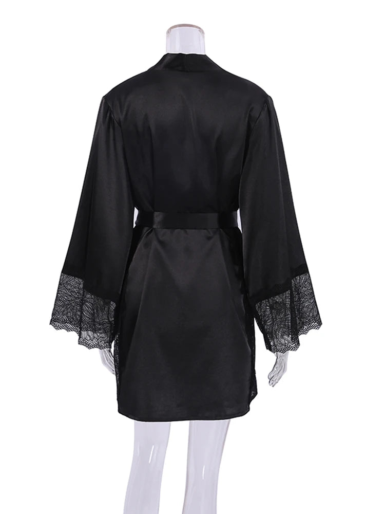Pajama Sets Patchwork Lace Robe Sets With Bra Satin Sexy Underwear Set Woman 3 Pieces Sleepwear Sets Bathrobes 2023 Nightwear