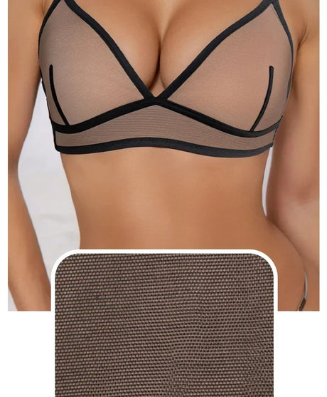 Sexy Transparent Ladies' Brassiere Three-piece Women's Bra Small Bust Mesh Lingerie Ultra-thin Triangle Double Shoulder Straps