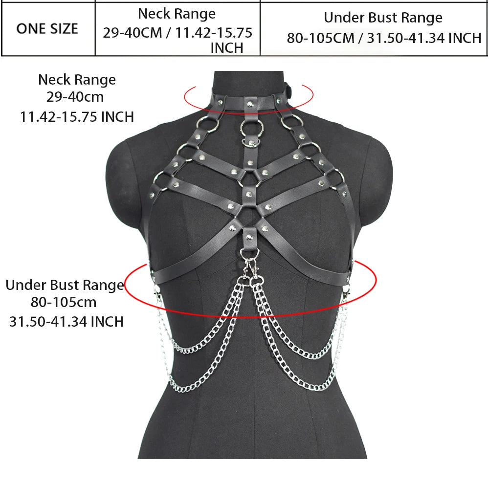 Women Sexy Harness Belt Body Chain Harness Leather Lingerie Bdsm Bondgae Lingerie Gothic Fetish Clothing Festival Rave Outfit