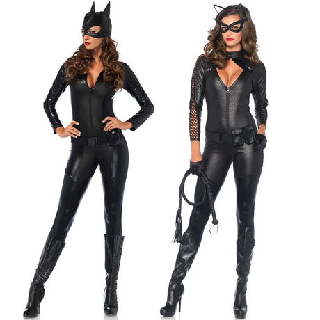 Black PU Cat Costume for Adult Halloween Carnival Party Catsuit DJ Bodysuit Women Ladies Gifts Stage & Dance Wear Cat Girl Suits