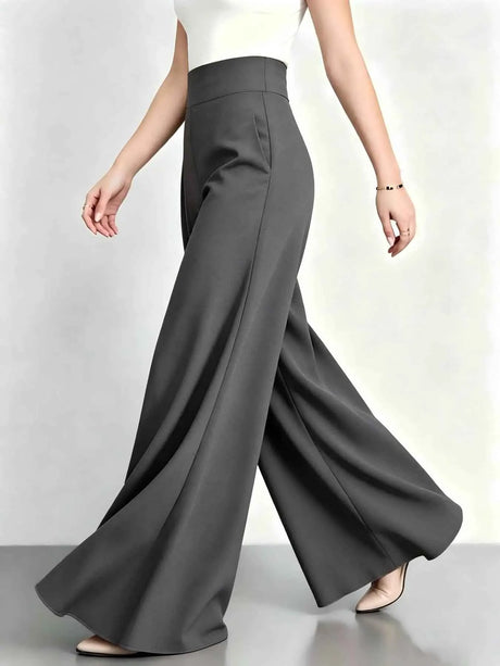 Elegant Women High Rise Pleated Palazzo Pants Solid Multi Color Loose Fit Flare Long Trousers Business Office Work Wear Wide Leg