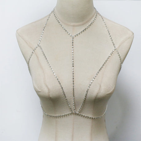 1Pcs Light Luxury Sparkling Rhinestone Shoulder Chain Necklace Silver Color Tassel Multilayer Body Chest Chain Jewelry For Women