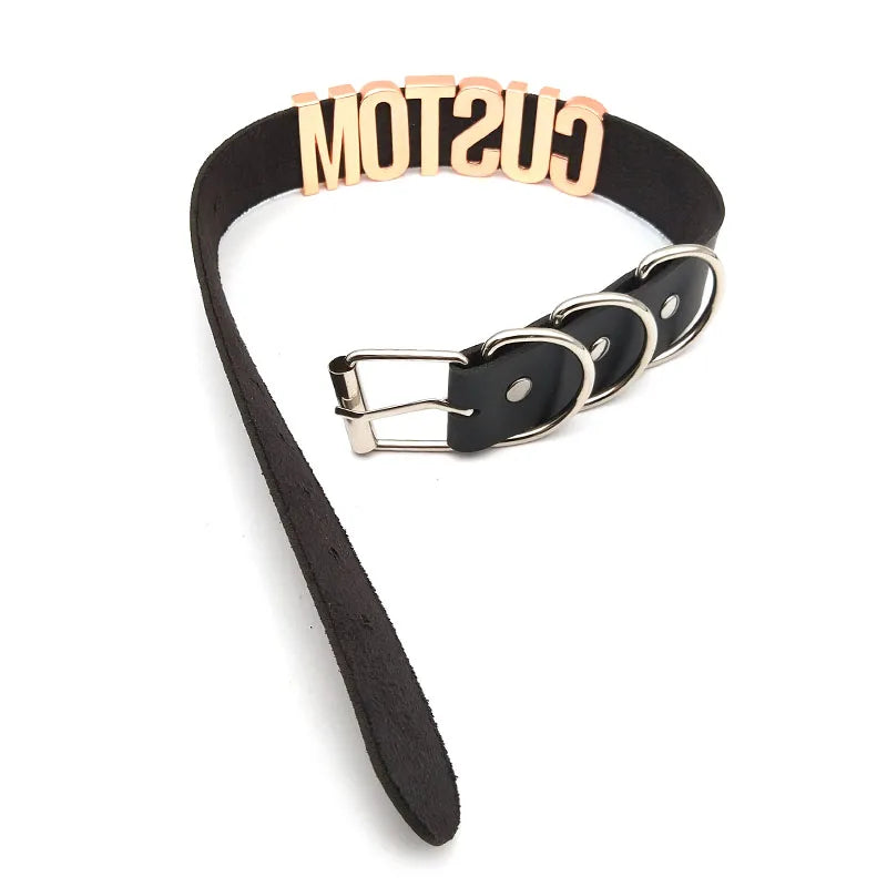 30MM Goth Sexy Rose Gold Letters Custom Collar Choker Necklaces Men Women BDSM Role Age Cosplay Chocker Customized Jewelry