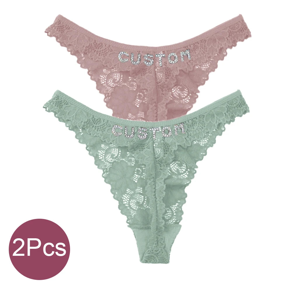 Custom Thong Panties with Name Sexy Lace Panties Shinny Letters Name Personality String Met Name Lingerie Tanga Hotwife Gifts