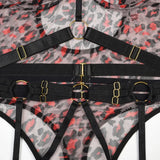 Leopard Print Strappy Bodysuit Blue Caged Harness Lingerie Sexy Mesh Sheer Teddy Underwire Erotic Lenceria Mujer