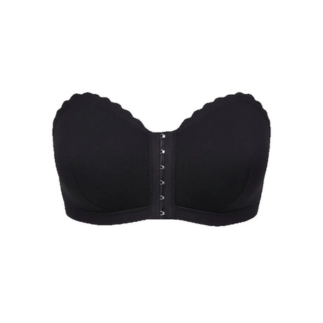 Summer Thin Black Strapless Front-Clasp Bra, Curve Large-Size Underwear, Wireless Bra Bandeau, Comfortable Single Bra Piece