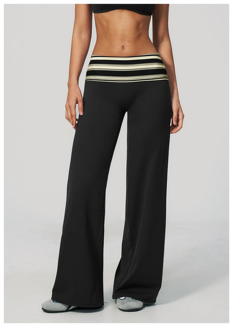 Fashion Polka Dot And Striped Wide Leg Pants For Women Fold Over Waist  Bell-bottoms Flare Yoga Pants Push Up Workout Leggings