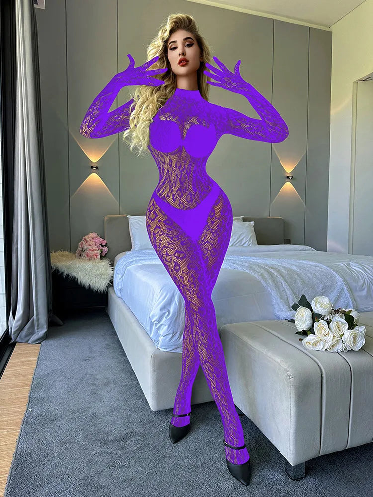 Toucheart Erotic Mesh Bodysuit Leopard Print Hollow Out Sexy Uniform Women Body Shaping See-through Seductive Hot Flirt Bodysuit