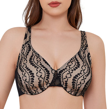 Sheroine Sexy Plus Size Minimizer Bra, Lace Underwire Non-Padded Lingerie for Women Lifting Support Comfort