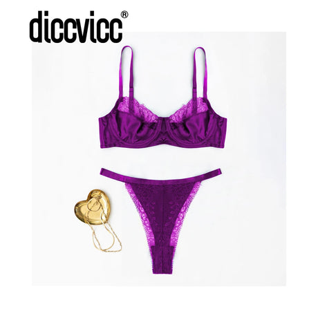 Diccvicc Lingerie for Women Eyelash Lace Bra Panty Set Elegant Patchwork Seductive Underwear Female Intimacy Wear Sensual Kit