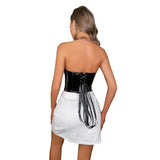 Black Shiny PVC Bustier Faux Leather Corset Crop Top Body Shaper Women Sexy Corselet Vest Plus Size