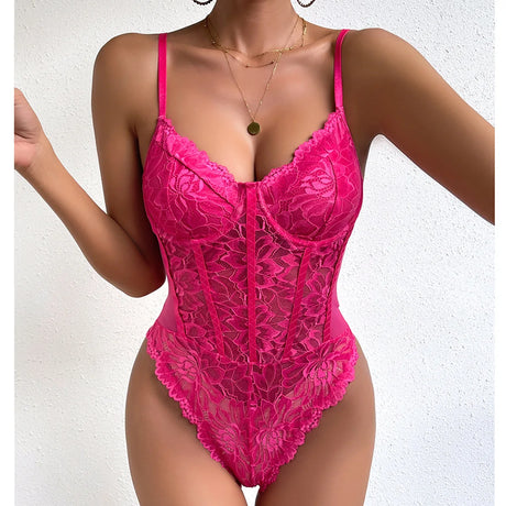 Women's Black Lace Corset Jumpsuit Summer Streetwear See Through Slim Fit Bodysuit Underwear Bustier Bodyshaper Sexy Mesh Onesie