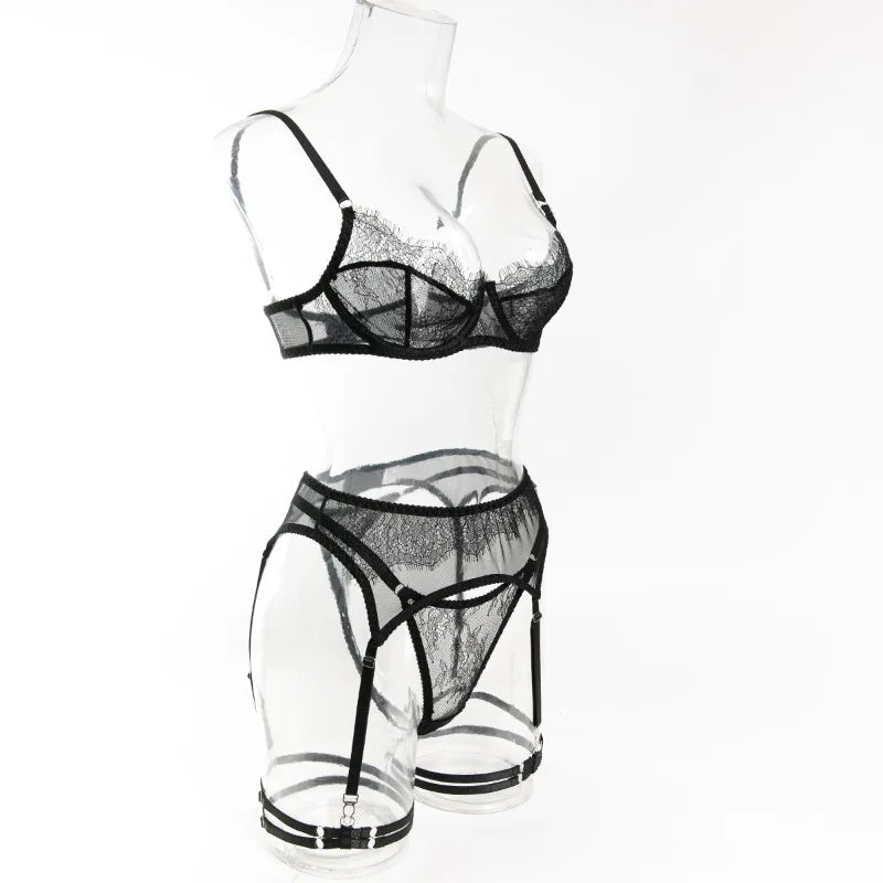 Women's Red Lace Lingerie Set with Underwire Bra High Waist Garter Belt Thong and Thigh Straps Romantic Bedroom Outfit Set 2026