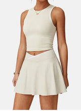Women Tennis Skorts with Shorts High Waist Cross Running Cycling Fake Two Piece Sports Skirt Gym Fitness Workout Yoga Bottoms