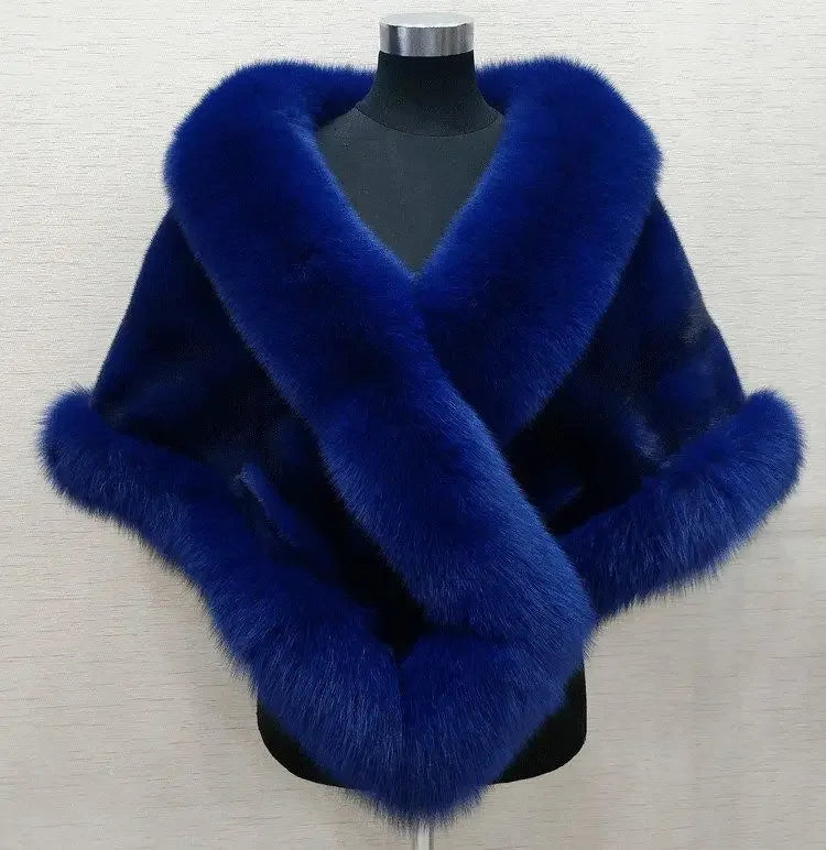 White Fur Shawl Women's  Jacket  Autumn Winter Faux Mink Fox Fur Dress Cheongsam Cloak Coats New 2026 Thicken Warm Short Outwear