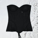 Women Mesh Corset Busiter Overbust Cups Push Breast Floral Lace Bodice Sext Tansparent Strapless Crop Tops Lace Up Steel Boned