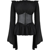 Women Renaissance Blouse Medieval Victorian Long Sleeve Corset Corset Waist Off Shoulder Shirt Pirate Cosplay Costumes Halloween