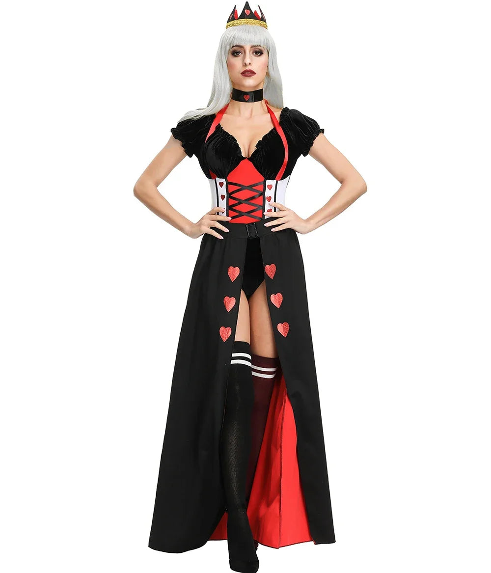 Queen of Hearts Costume Women Alice in Wonderland Costume Poker Queen Cosplay Halloween Carnival Masquerade Costumes Sexy Dress