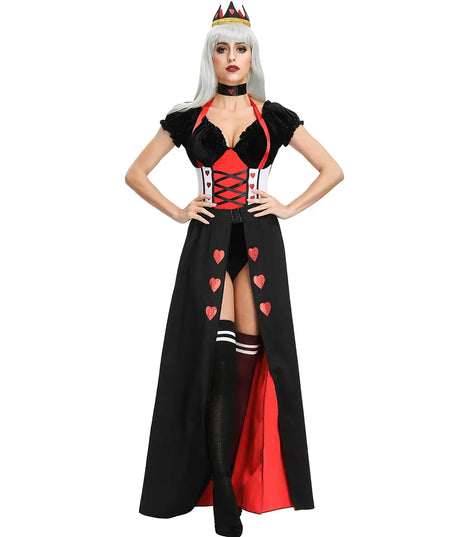 Queen of Hearts Costume Women Alice in Wonderland Costume Poker Queen Cosplay Halloween Carnival Masquerade Costumes Sexy Dress