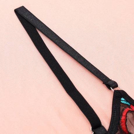 Ellolace Seductive Sexy Lingerie Bra Belt Thong 3PC Set Beautiful Floral Embroidered Intimate Tempted Women Underwear