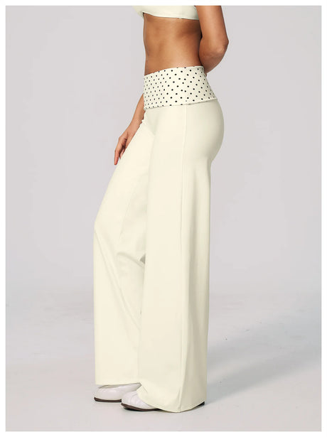 Fashion Polka Dot And Striped Wide Leg Pants For Women Fold Over Waist  Bell-bottoms Flare Yoga Pants Push Up Workout Leggings