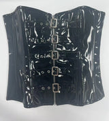 Women's Black PVC Leather Corset Women Sexy Front Zip and Buckle Closure Overbust Bustier Fetish Rock Gothic Steampunk Corselet