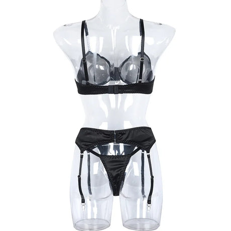 Yimunancy Transparent Bra Underwear Set Women Basic Erotic Sexy Garter Kit Chain Lingerie Set