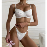 Krasapt Romantic Satin Lingerie 2 Pcs Sets Sexy Patchwork Bras And Thongs Underwear Suits Wedding Night Erotic Intimate Outfits