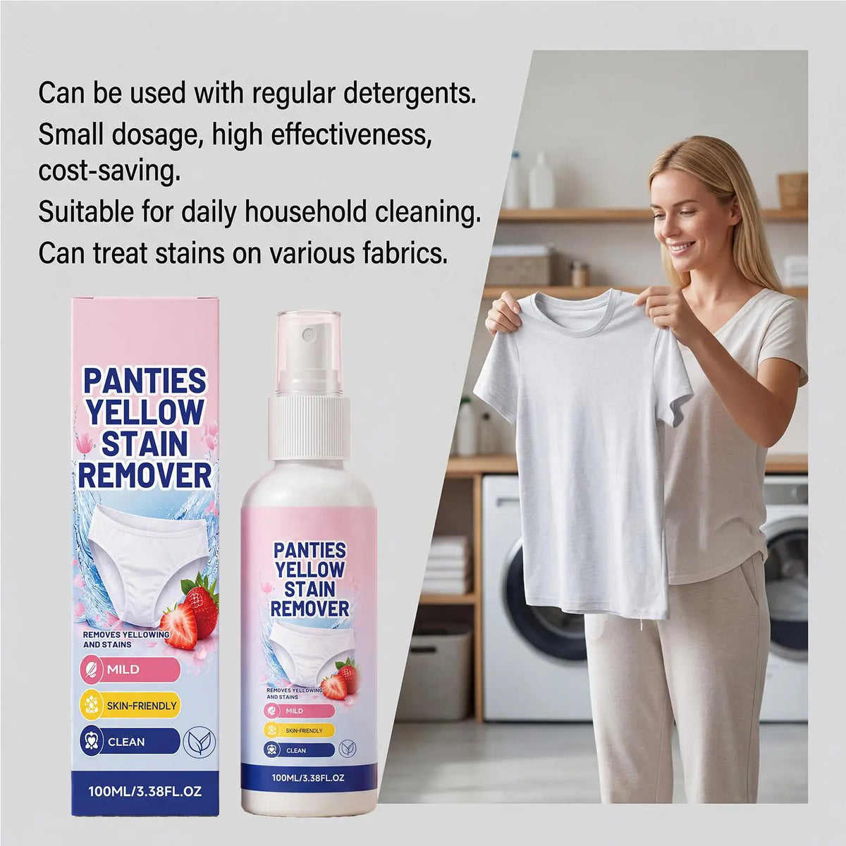 Underwear Stain Remover Spray 100ml Blood Secretion Yellow Spot Cleaner Gentle Skin Safe No Scrub Laundry Detergent for Lingerie