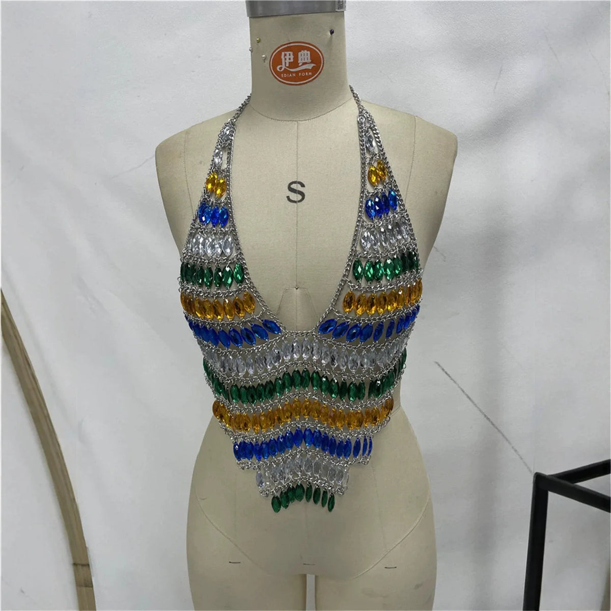 Women Sexy Backless Shine Diamond Body Chain Exotic Tanks Novelty Hollow Out Chest Chains Decor Bustier Tops Nightbar Clubwear