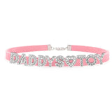 Sexy Rhinestone Letters Hotwife Collar Choker for Women Men DIY Customized Necklaces Pink Suede Leather Cosplay Jewelry Gift