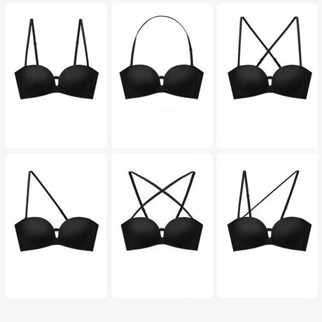 Front Closure Strapless Bras For Women Seamless Push Up Brassiere Thick Soft Underwear Solid Color Adjustable Invisible Lingerie