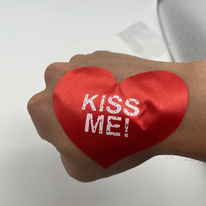 20pcs Red Heart Kiss Me Shape Self-Adhesive Disposable Satin Nipple Covers for Women Breast Pasties Stickers for Strapless Cloth