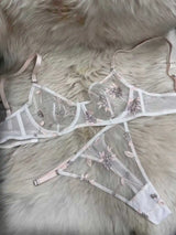 Women Thin Sheer Mesh Lace Bra Set 32‑38 Transparent Floral Embroidery Underwire Anti Sag Push Up Minimizer Big Breast Bra S-XL