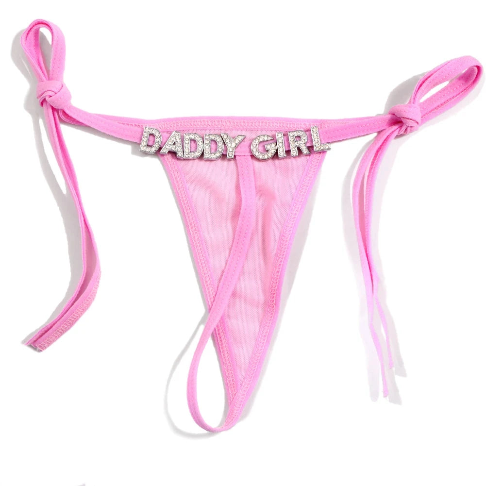 Custom Name Thongs String Panties Women Personality Underwear Bikini Lace Tanga Thong Low Waist Girl Body Jewelry Birthday Gift