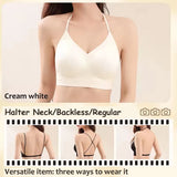 FINETOO Women's 3 Ways to Wear Halter Neck Backless Bralette Seamless Thin-Strapped Gather Bra Female Sexy Solid Color Underwear