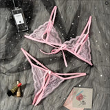 Sexy Lingerie Woman Transparent Underwear Micro Bikinis Porn Lingerie Sex Set Crothless Lace Bow Underwear Erotic Stockings